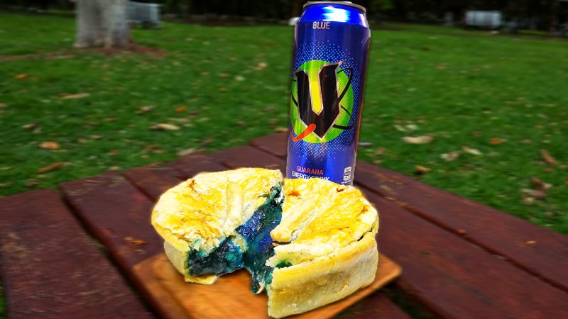 'Someone had to do it': Kiwi guy makes a Blue V-infused mince and cheese pie for smoko