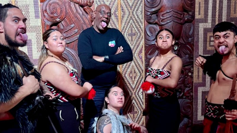'The Chase' star had a hearty NZ welcome with a visit to Waitangi and All Blacks meet and greet